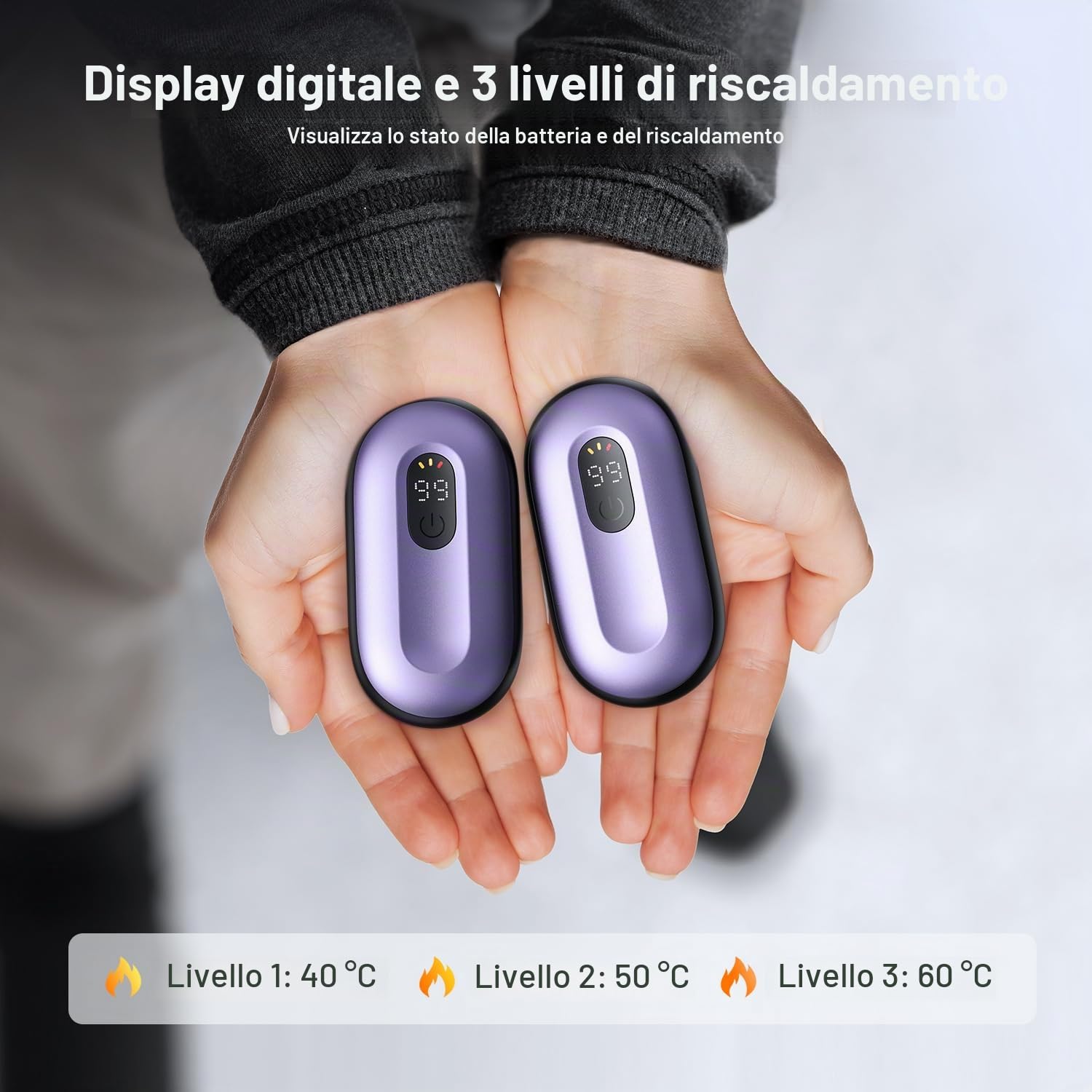 coldSky Scaldamani ricaricabili, confezione da 2, scaldamani elettrici magnetici con display digitale, scaldamani riutilizzabili fino a 60 °C, scaldino portatile e tascabile, regalo caldo per esterni,