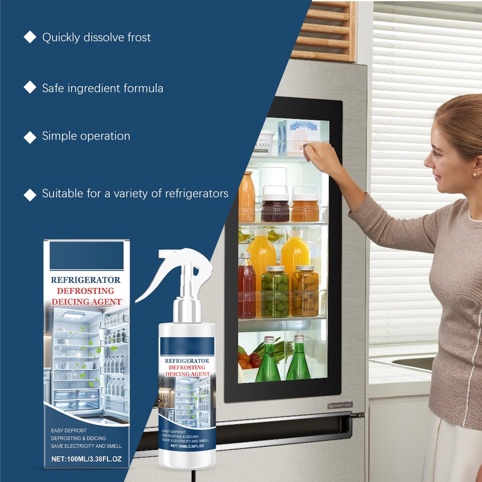 Spray de Dégivrage pour Réfrigérateur,Décongélation de la Glace,Dégivrage Puissant pour Réfrigérateur Congélateur,Dégivrages et Dégivrages Faciles 100ML