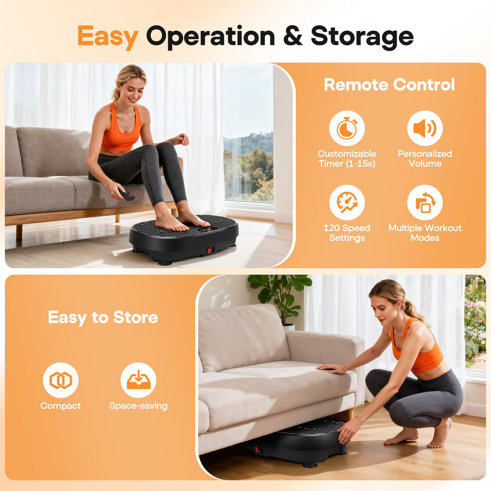 Piastra Vibratoria, 6 Modalità e 120 Velocità Regolabili Piastra Vibratoria Macchina per Esercizio con Fasce di Resistenza e Telecomando, Piastra Vibratoria Timer per Casa/Palestra/Ufficio