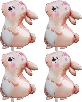 4PCS Pink Large Bunny Foil Balloon Rabbit Balloons Bunny Party Decorations Animal Mylar Balloons for Birthday Spring Woodland Themed Supplies