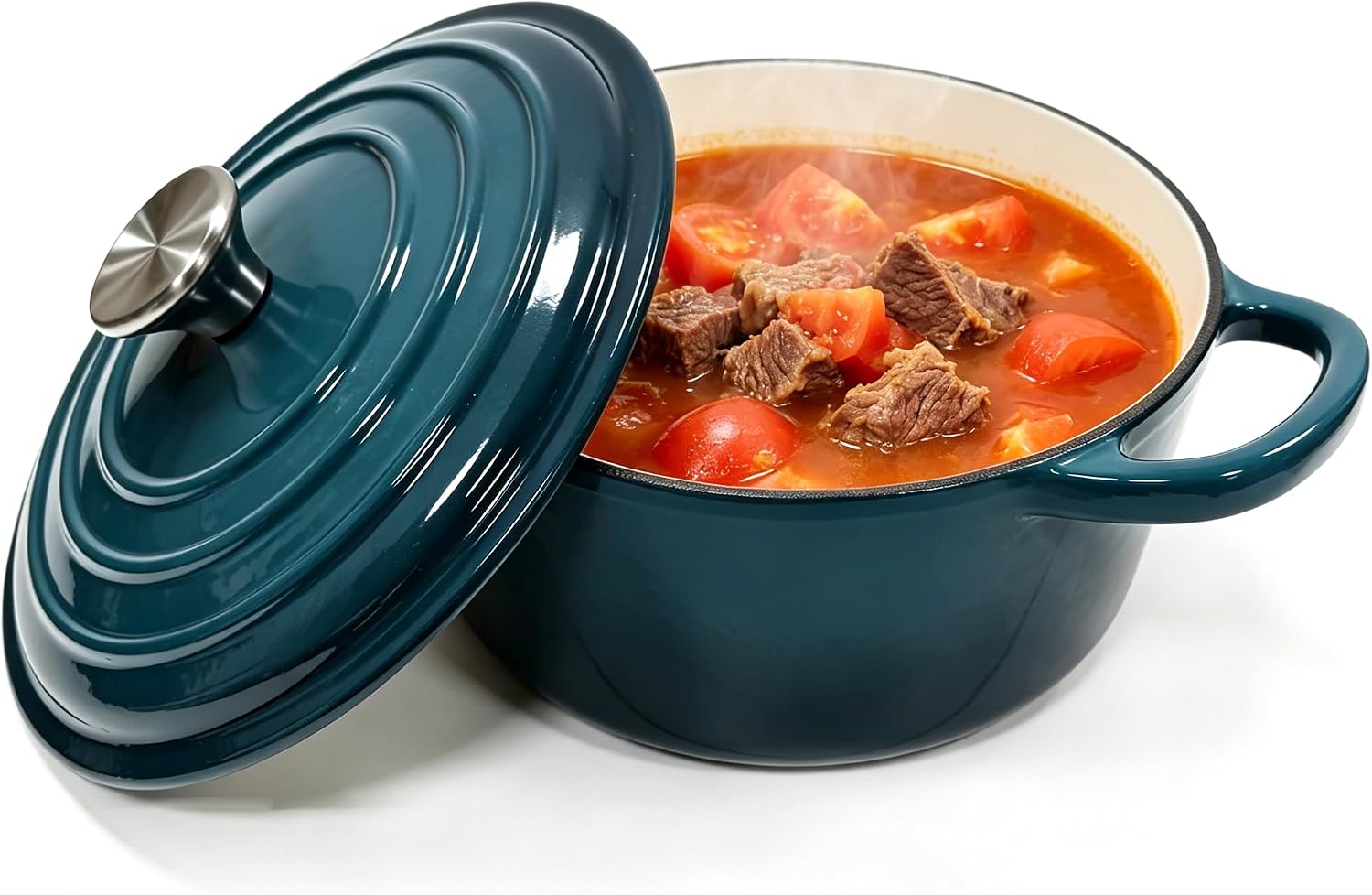 Enameled Cast Iron Dutch Oven Pot with Lid, Non Stick Cookware for Braising, Stews, Roasting, Sourdough Baking (Peacock Blue, 4.5 Quarts)