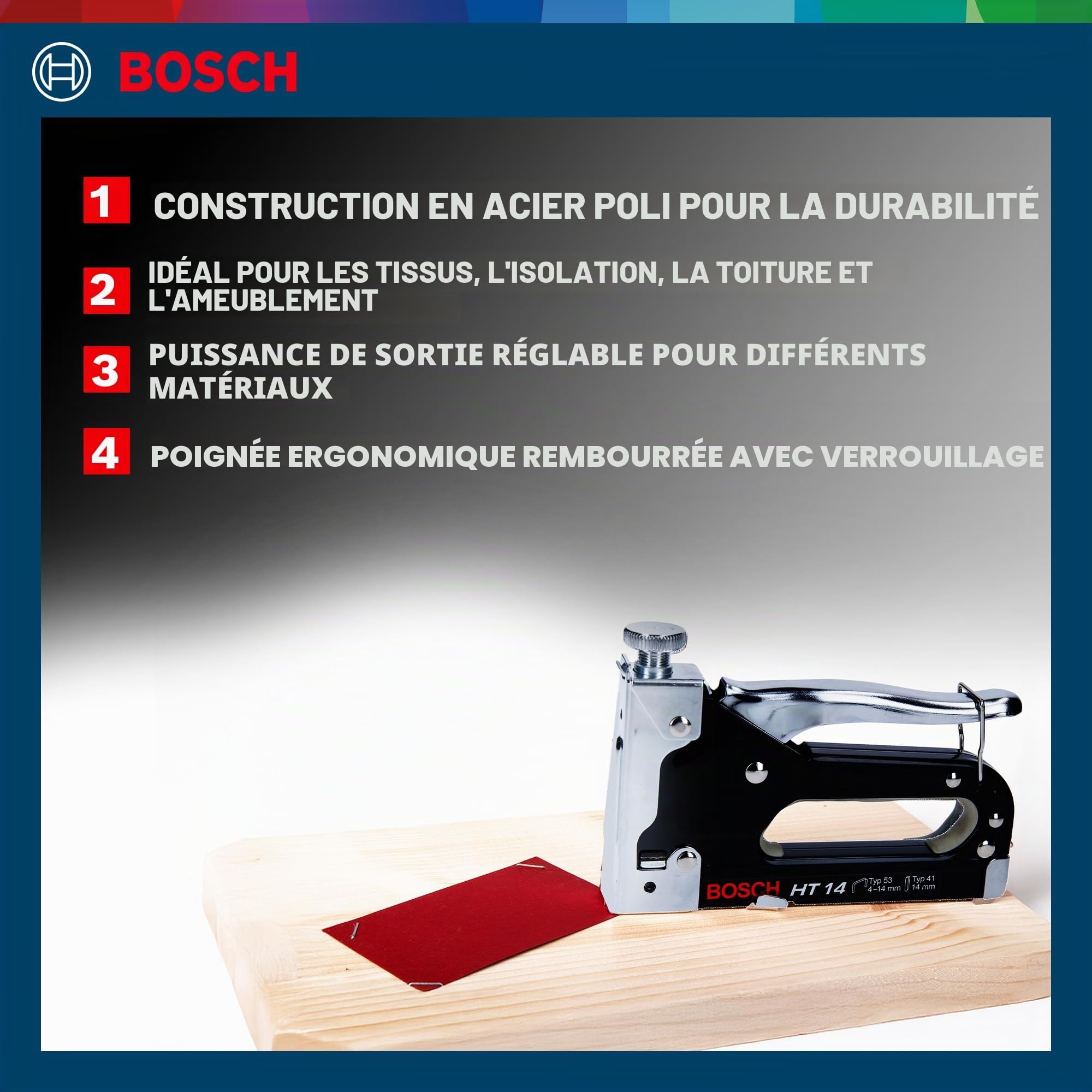 Bosch Accessories Agrafeuse manuelle HT 14 (bois, agrafes de type 53) Gris