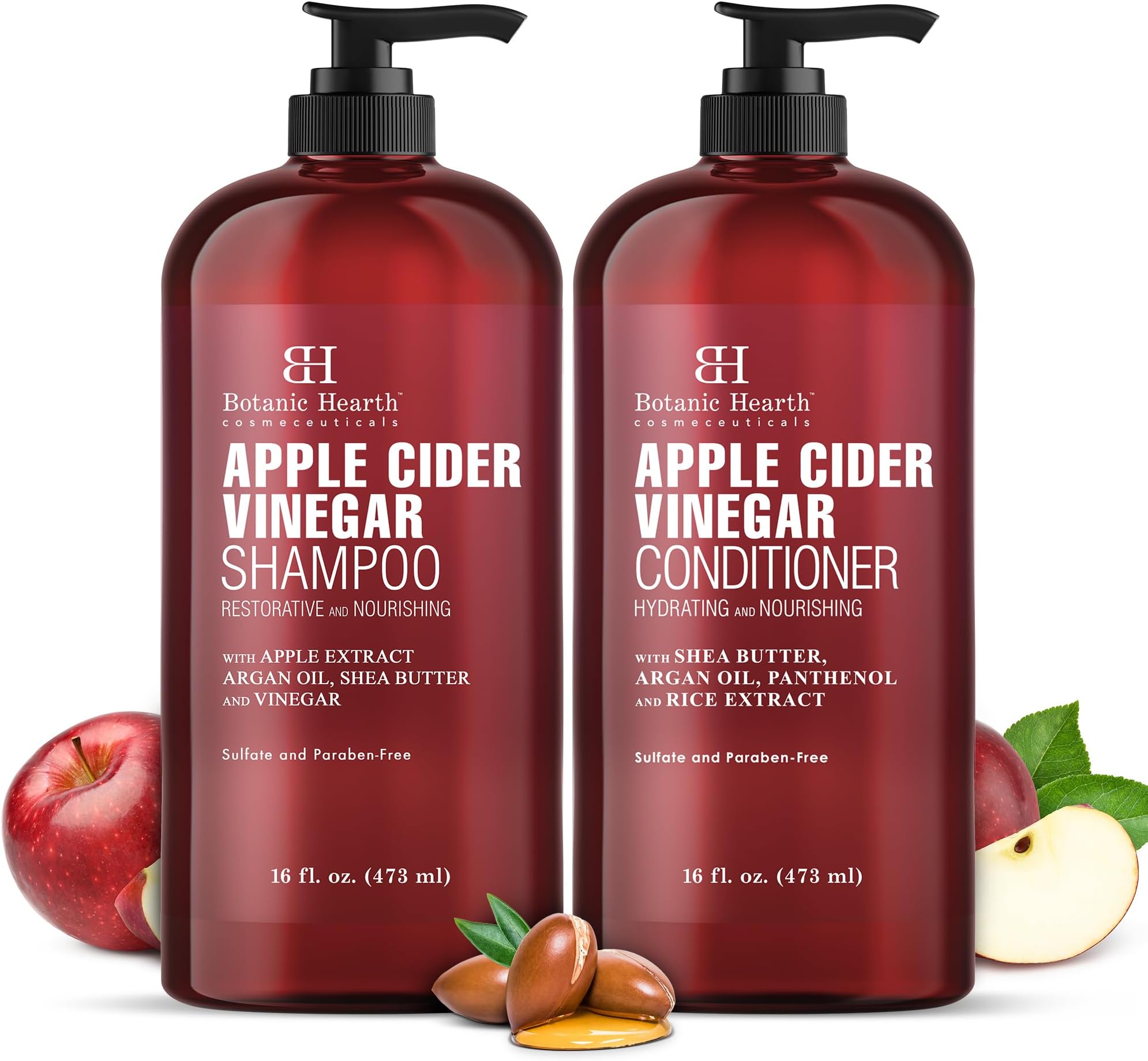 Botanic Hearth Apple Cider Vinegar Shampoo and Conditioner Set | Helps Dry Itchy Scalp, Dandruff, Frizz and Hair Loss | Color Safe, Sulfate Free Shampoo | All Hair Types, Men and Women, 16 fl oz each