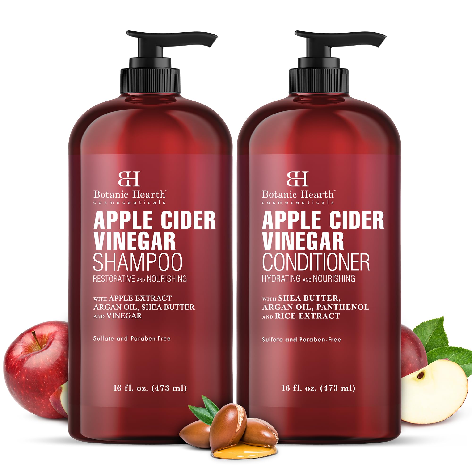 Botanic Hearth Apple Cider Vinegar Shampoo and Conditioner Set | Helps Dry Itchy Scalp, Dandruff, Frizz and Hair Loss | Color Safe, Sulfate Free Shampoo | All Hair Types, Men and Women, 16 fl oz each
