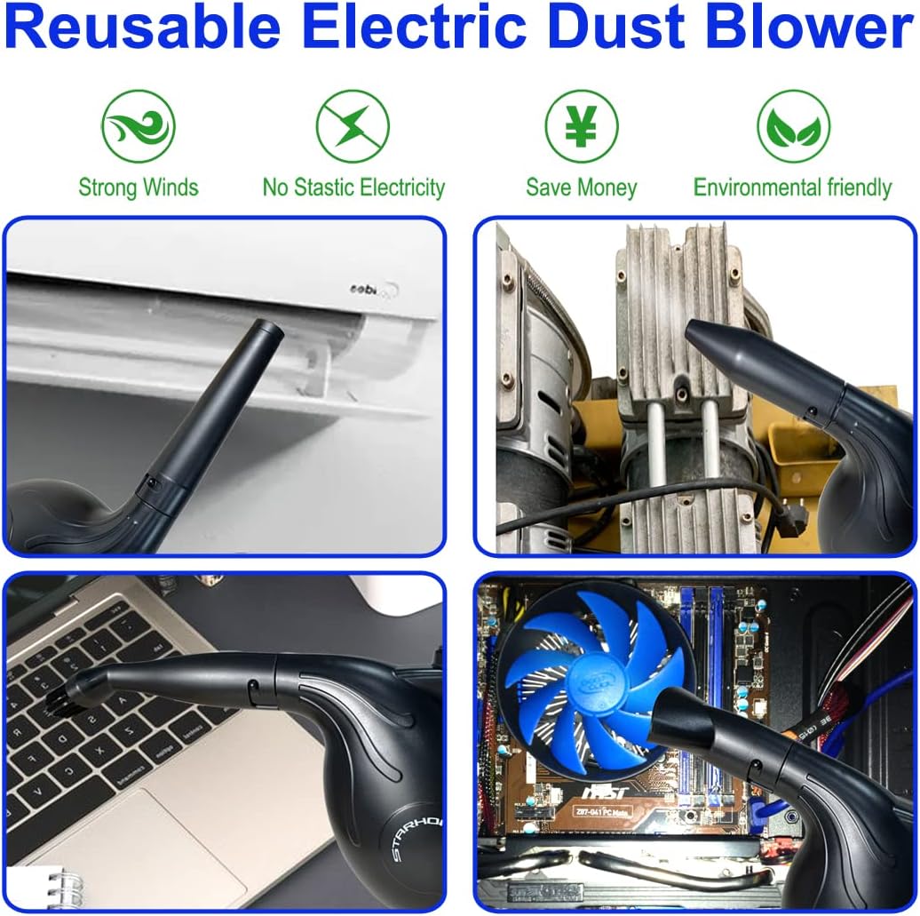 Compressed Air 3.0- Multi-Use Electric Air Duster for Cleaning Dust, Hairs, Crumbs, Scraps for Laptop, Computer, Replaces Compressed Air Cans Black STAHM3.0