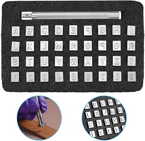 TAORAYO 刻印セット レザークラフト 革用刻印セット ハンドメイド レザークラフト道具 スタンプポンチ キットカシメセット 打刻印 刻印 金属打刻 打刻ポンチ 打ち具 印字工具 数字 英字 36個セット (6.5mm（ゴシップ体）)の商品画像（Amazon）
