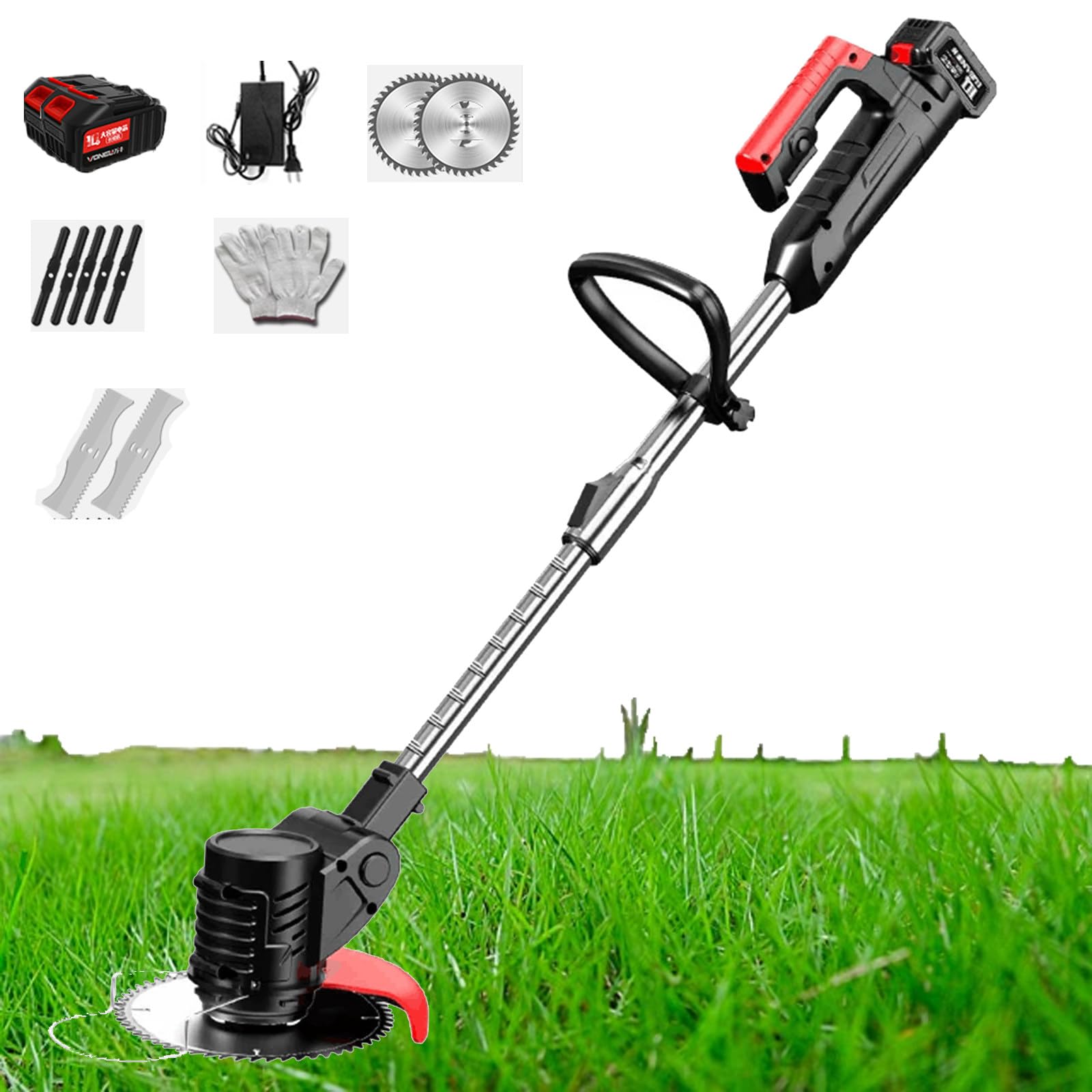 Tondeuse à Gazon Sans Fil, Coupe-Herbe Sans Fil, Cisaille à Gazon Et Coupe-Arbustes, Alimentation Par Batterie 21 V 82 800 Mah, Tige Télescopique Rechargeable, Poignée En Forme De D, Coupe-Herbe,two