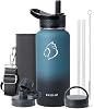 Stainless Steel Water Bottle with Straw, BUZIO Insulated Water Bottle 1L Spout Lid Hand Lid and Carrying Pouch Double Wall Leakproof BPA Free Water Falsk Travel Thermo Bottle, Indigo Crush