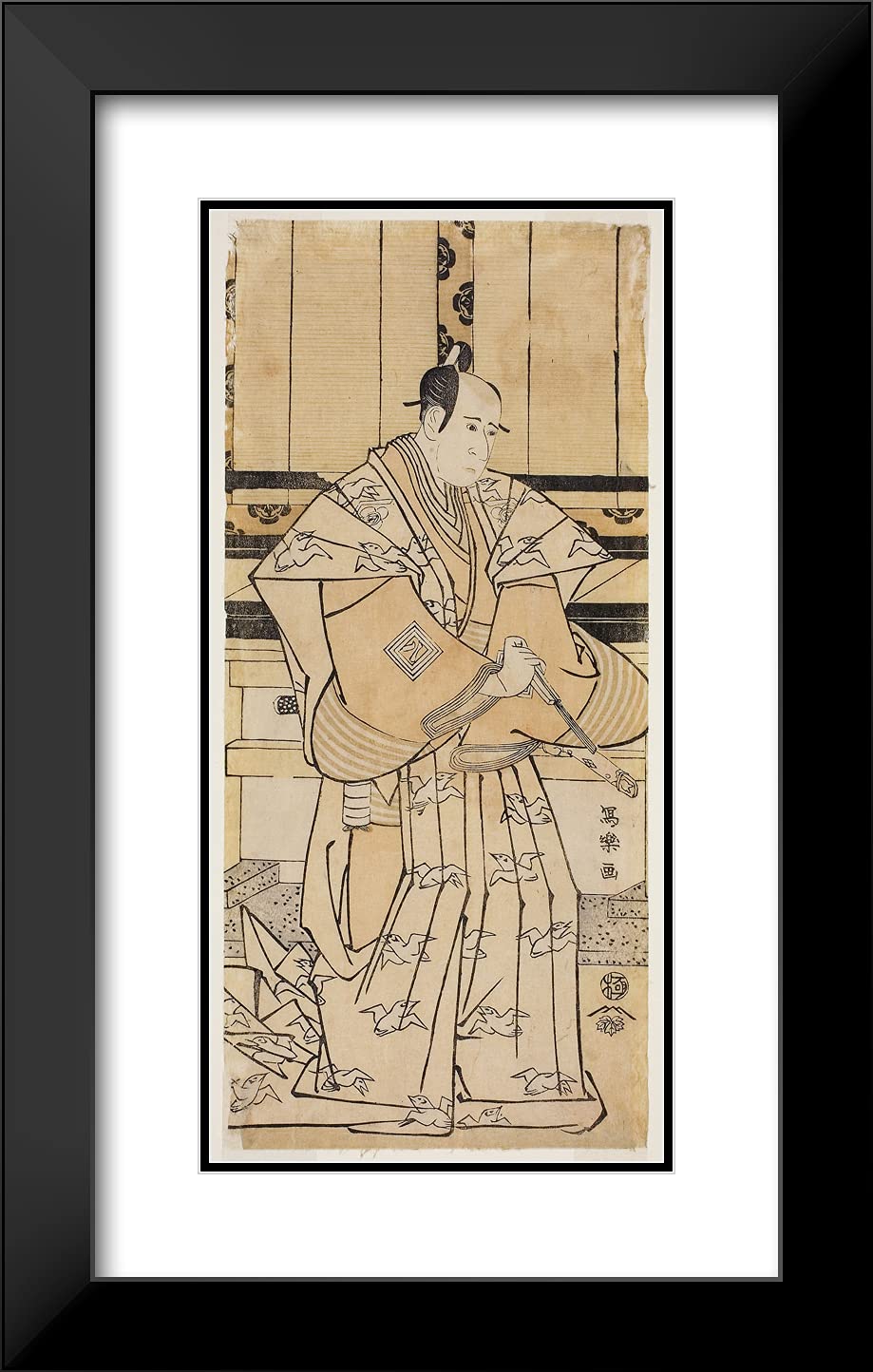 ArtDirect Toshusai Sharaku 16x24 Black Modern Framed and Double Matted Art Print Titled The Actor Ichikawa Yaozo LLL as SOGA no Juro Sukenari (Sandai-me Ichikawa Yaozo no SOGA no Juro Sukenari)