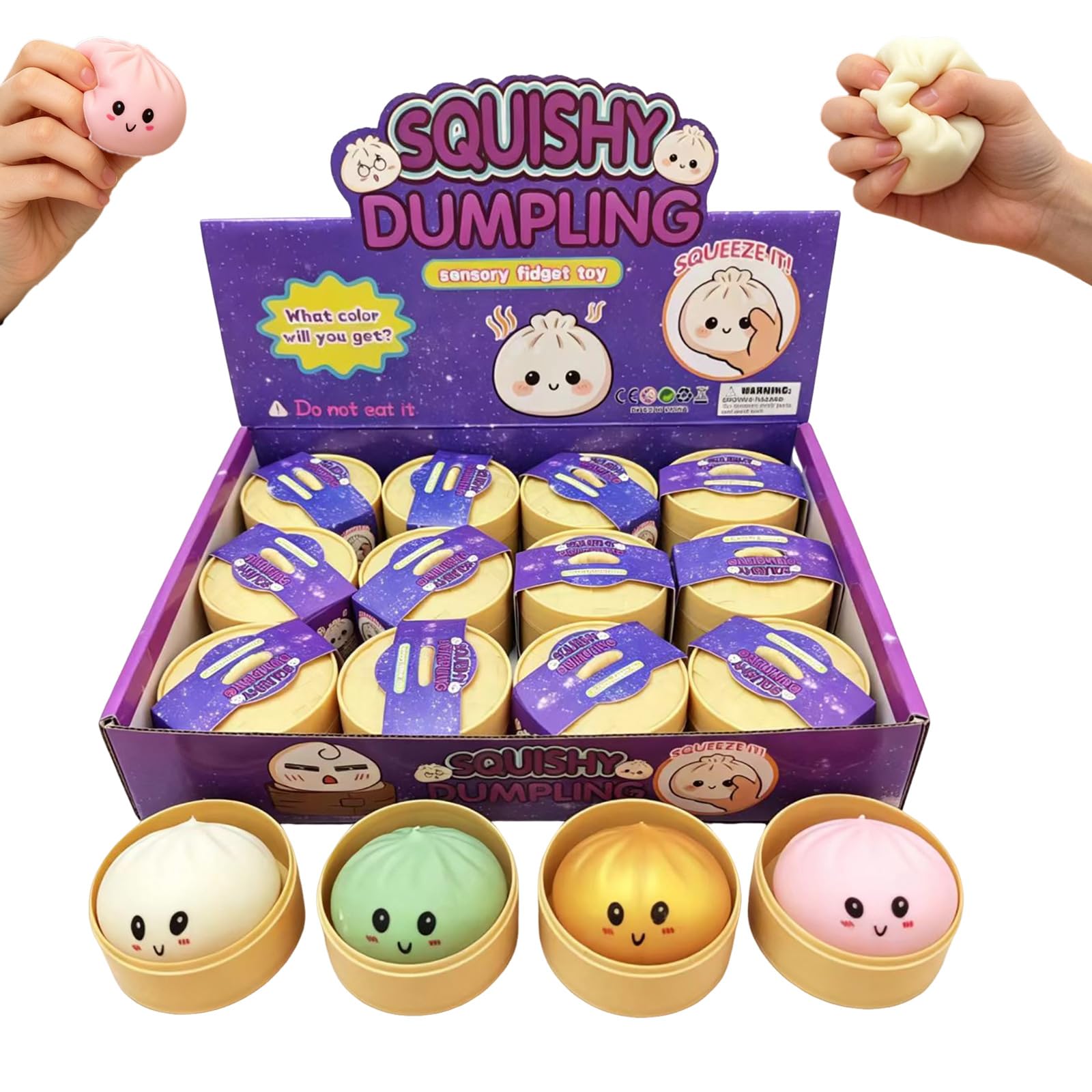 12 Pcs Giant Dumpling Squishy Toy,Squeeze Dumplings,Cute Glitter Buns Bao With Steamer Box,Squishys Stress Balls,Office Classroom Birthday Gifts,Soft Dough Toys Party Favors For Adult Kid (A)