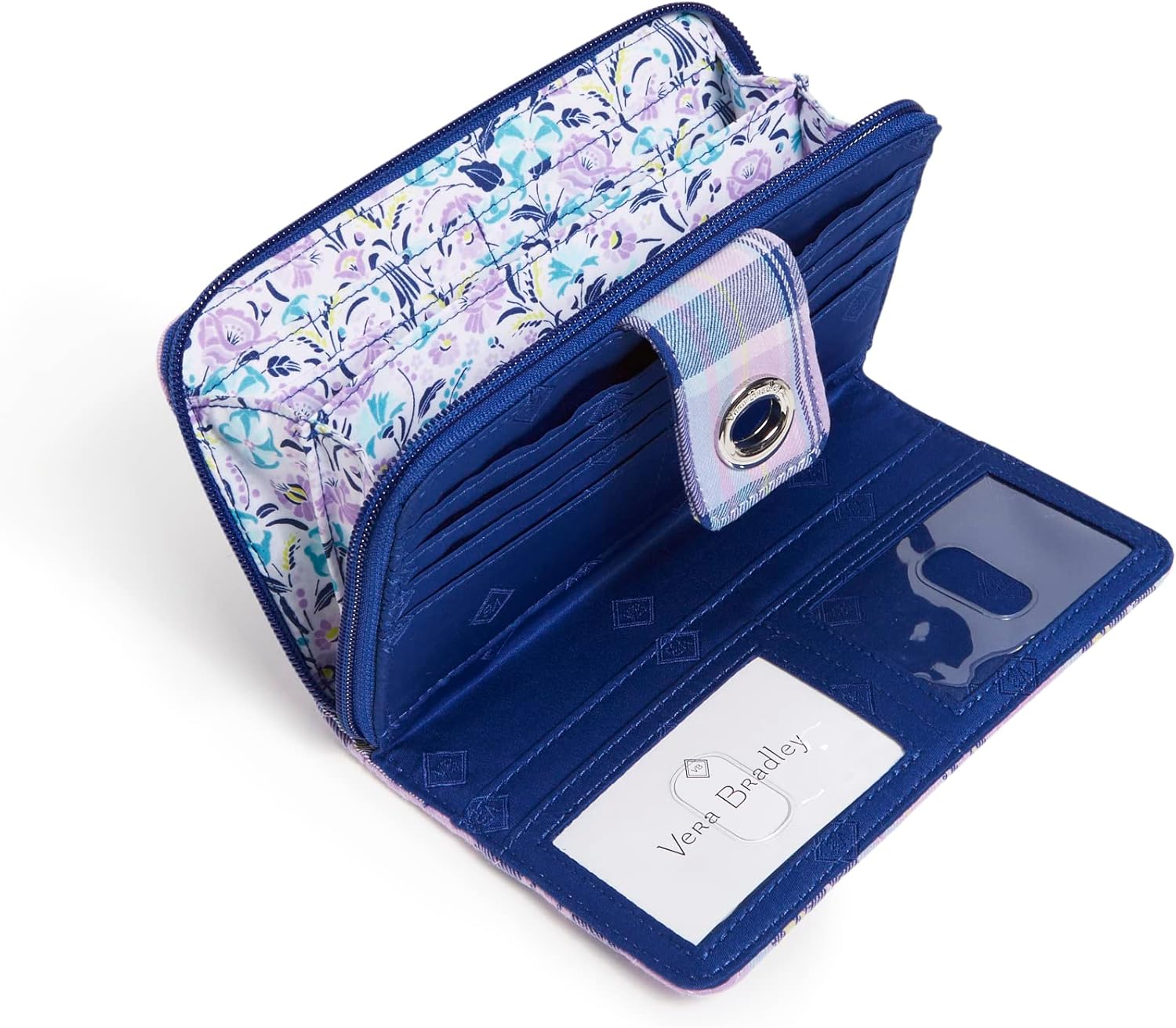 Vera Bradley Women's Cotton Turnlock Wallet with RFID Protection One Size Amethyst Plaid - Recycled Cotton