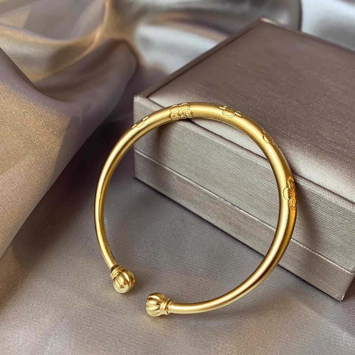 Gold Plated Adjustable Cuff Bangle Bracelet for Women, Elegant Flower Bangle Jewelry Gift for Valentines Day, Mothers Day, Birthday, Anniversary, Christmas Gift for Her - Image 2