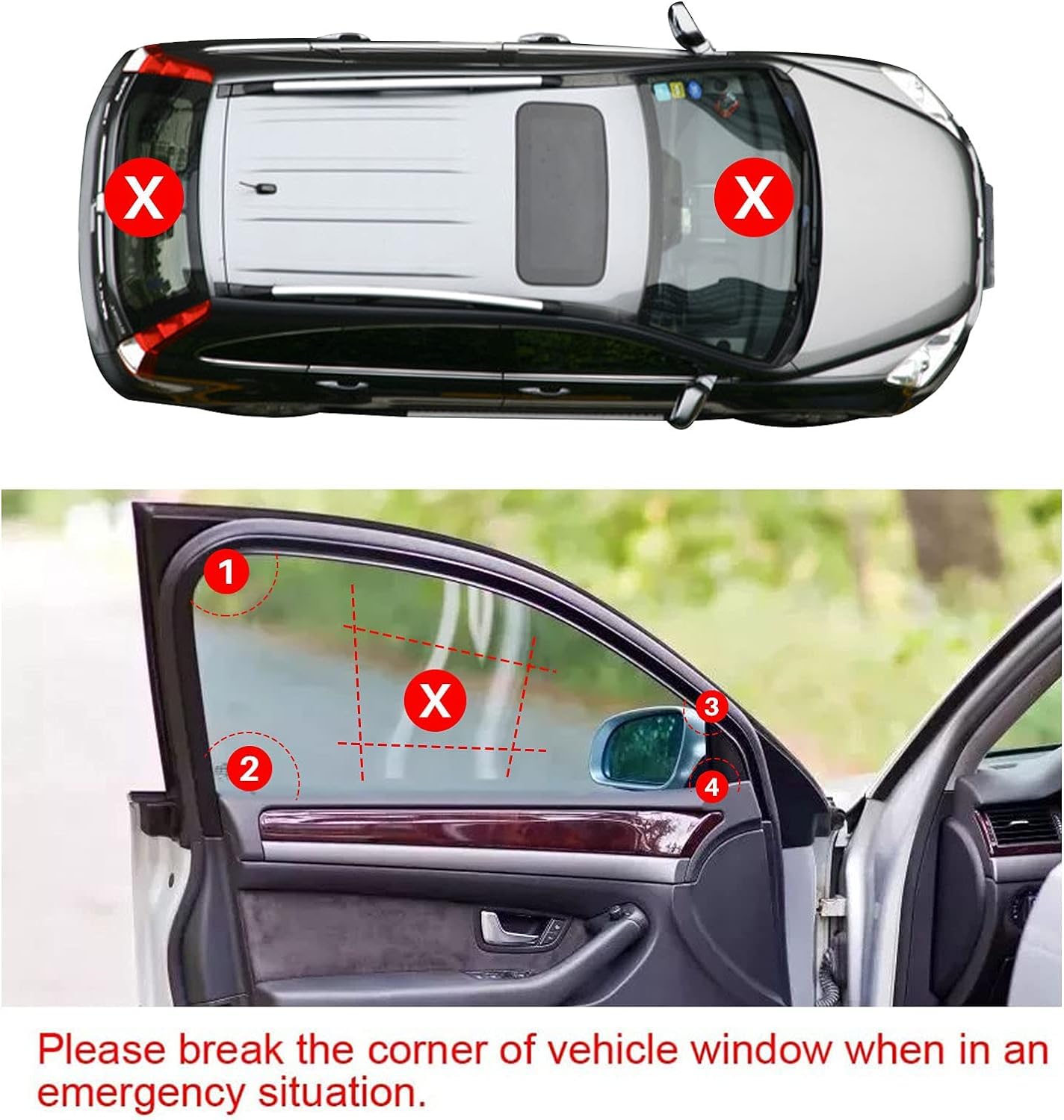 Marteau Brise-vitre 2 En 1 Coupe-ceinture - Sécurité Voiture - Gris+Rouge - Avec Socle Adhésif - Vsshe - 4