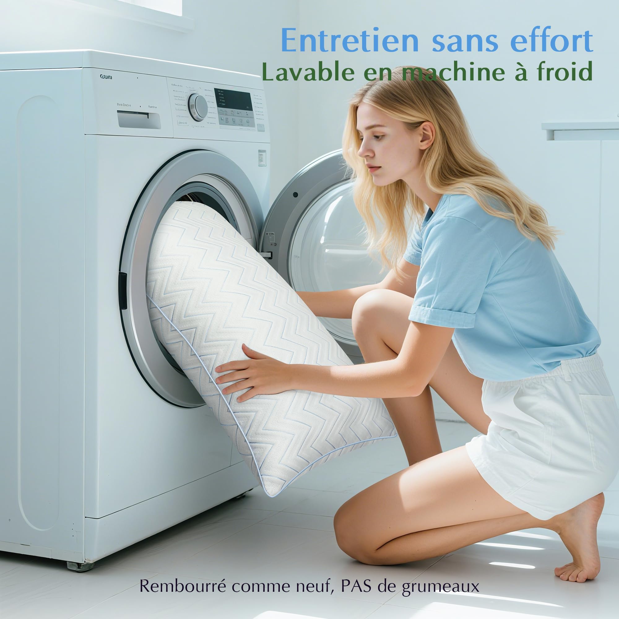 TESQ Oreiller 60x60 cm Lot de 2 Oreillers Moelleux et Respirants, Garnissage 70% 7D et 30% 1.33D Fibre Polyester, Confort et Soutien Équilibré, Adapté à Toutes Les Positions de Sommeil