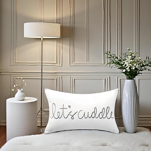 Miniatura 5 de Sanmetex Let's Cuddle - Funda de almohada lumbar decorativa de 12 x 20 pulgadas, funda de almohada rectangular gris bordada para cama, dormitorio,
