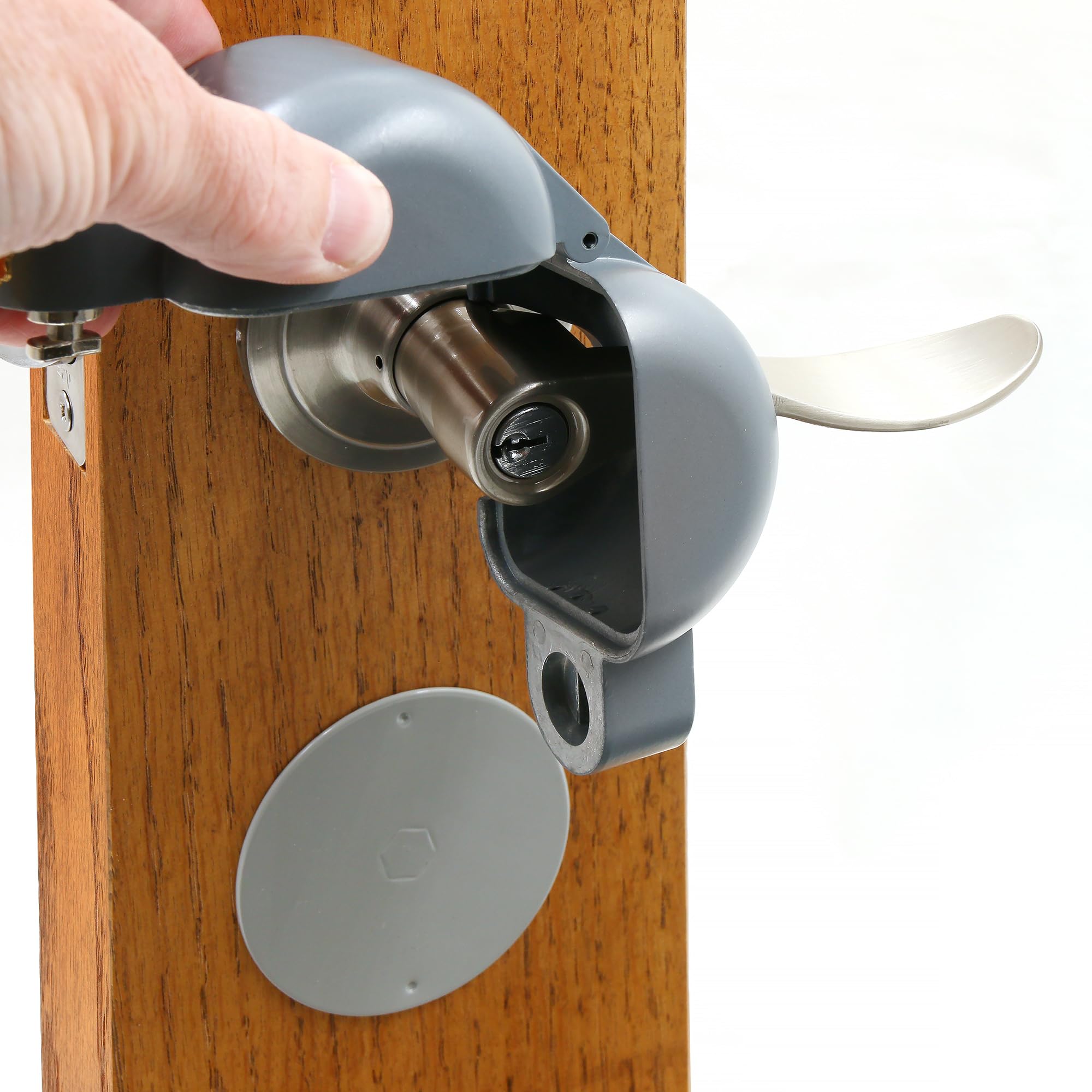 Defender Security S 4181 - Dispositivo de bloqueo de mango con llave para bloquear el acceso a la cerradura, extraíble y fácil de usar, se adapta a manijas de palanca (paquete individual)