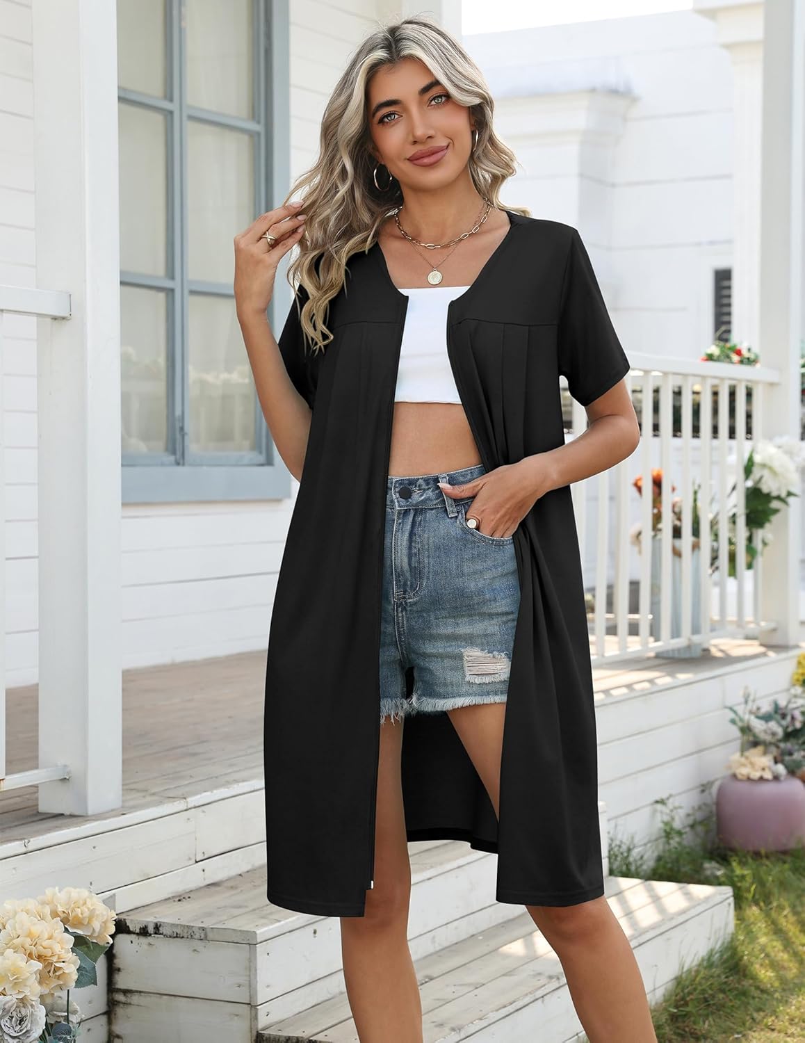 Ekouaer Zipper Robes for Women Short Knit Bathrobes Lightweight Knee Length Housecoat with Pockets Nightgown S-3XL - Image 3