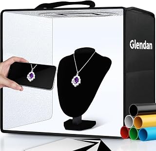 Glendan 12x12 Portable LED Light Box Studio - Dimmable 112 LEDs, High CRI, 6 Backdrops for Jewelry & Product Photography