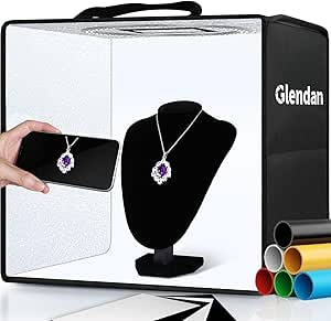 Glendan Portable Photo Studio Light Box, 12x12 inches, Dimmable with 112 LED Lights & 6 Backdrops