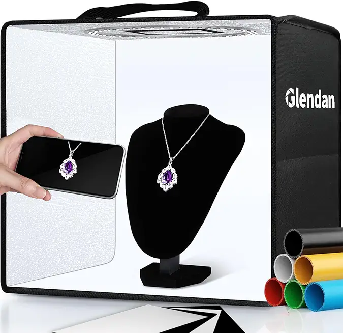 Glendan 12x12in Light Box 112 LEDs Dimmable with 6 Backdrops