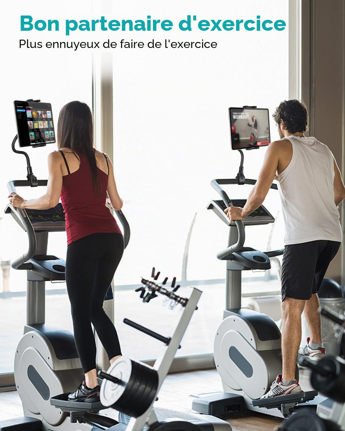Support Tablette Vélo D'appartement, Support Tablette Vélo Elliptique, Porte Tablette Home Trainer/d'appareil de Sport, pour Galaxy Tab A8 A7 S9, iPad 9 10, iPad Pro Air Mini, 4~12.9" Tablette