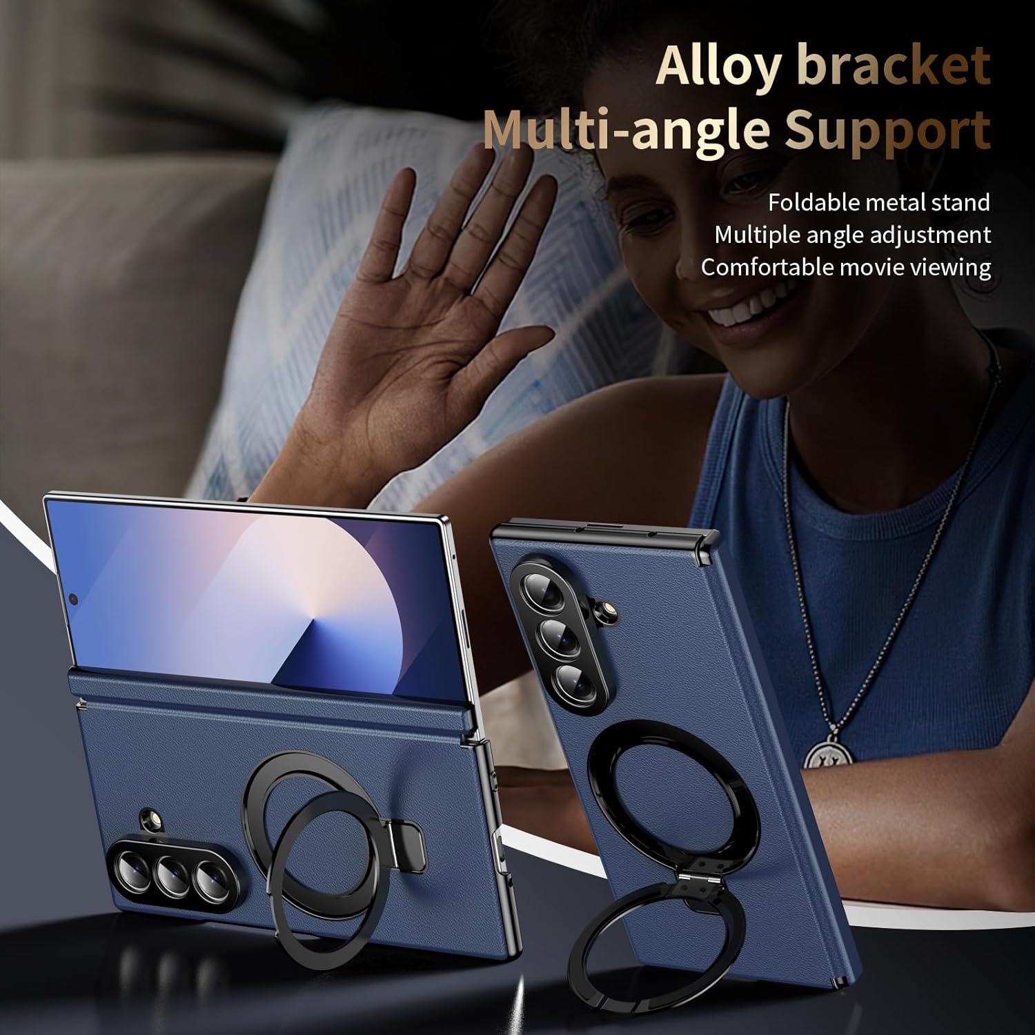 Compatible with Magsafe Case for Samsung Galaxy Z Fold 7 6 5 4 3 5G,Magnetic Kickstand Bracket, Hing Protection Heavy Duty Shockproof Matte Cases Cover (Z Fold 7,Blue)