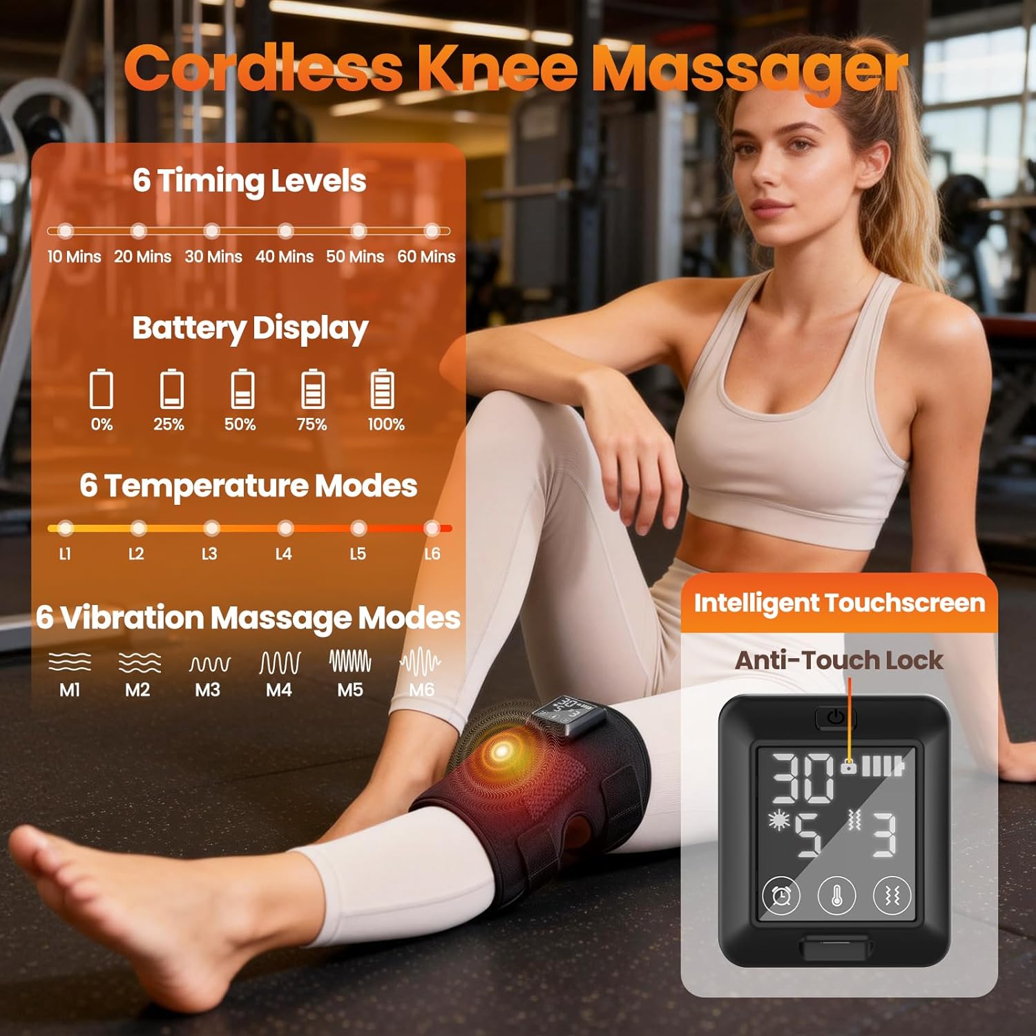 Knee Massager, 5000mAh Knee Heating Pad with 6 Heat & 6 Vibration Massage, Heated Knee Brace for Knee Pain Relief Arthritis, Gifts for Seniors Women Men(Single)