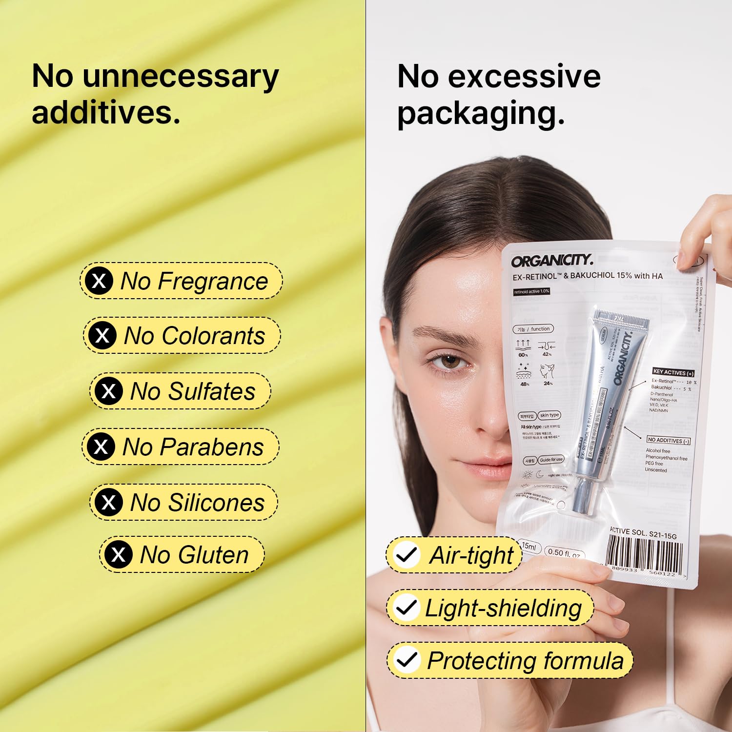 EX-Retinol & Bakuchiol 15% Facial Serum 0.5 Fl Oz | with Retinoid 1%, NAD+, EGF Peptides, Vitamin, Dexpanthenol | Korean Skin Care | for Firming and Lifting | Fragrance-Free Clean Formula