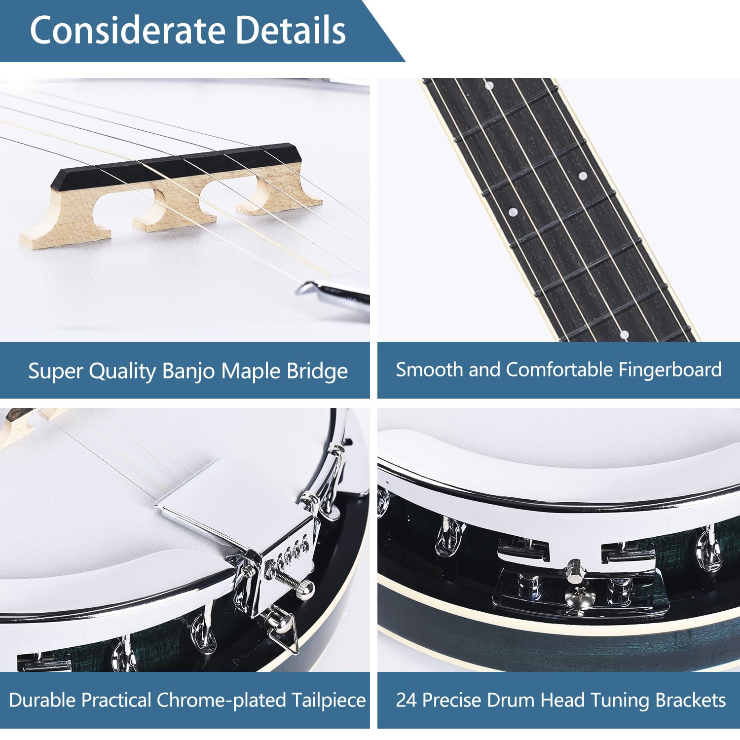 ADM Banjo-Set mit 5 Saiten, volle Größe, 96,5 cm, Remo Drum Geared 5. Stimmgerät, Anfänger-Banjo-Set mit Resonator, offen, geschlossener Rückseite, Geschenkpaket, kostenloser Unterricht,