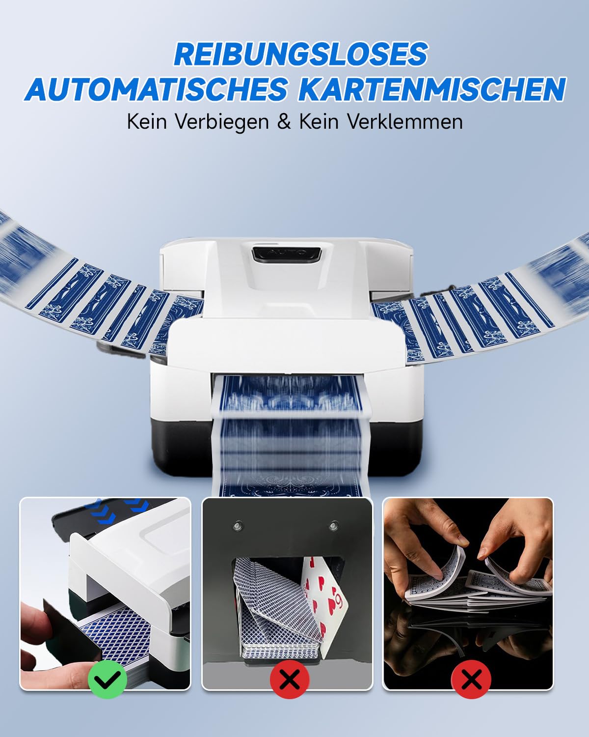 Mescolatore Carte da Gioco Automatico Ricaricabile 3000 mAh 2 Mazzi Bianco