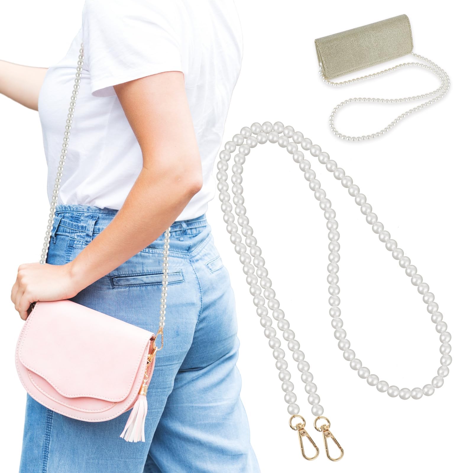 Bag Chain Strap, Single Strand Pearl Necklace for Women, white Bag Straps for Sling Bag, White Pearl Necklace Accessory for Handbags, Elegant Bag Strap for Social Events