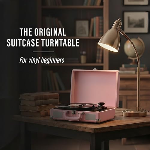 Miniatura 9 de Tocadiscos de vinilo portátil de 3 velocidades Bluetooth con maleta con altavoces incorporados, salida de línea RCA auxiliar en conector de