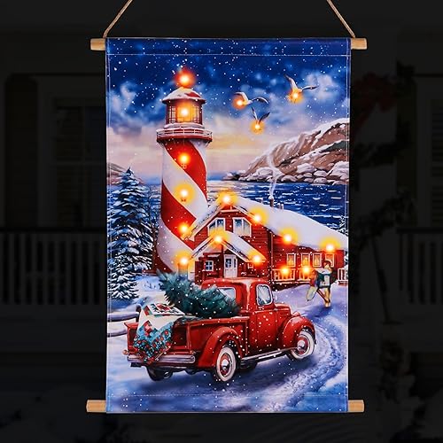 Miniatura 1 de Decoración de puerta de Navidad, faro y póster de automóvil con luz LED, decoración navideña de 24 x 15 pulgadas, adecuada para exteriores e