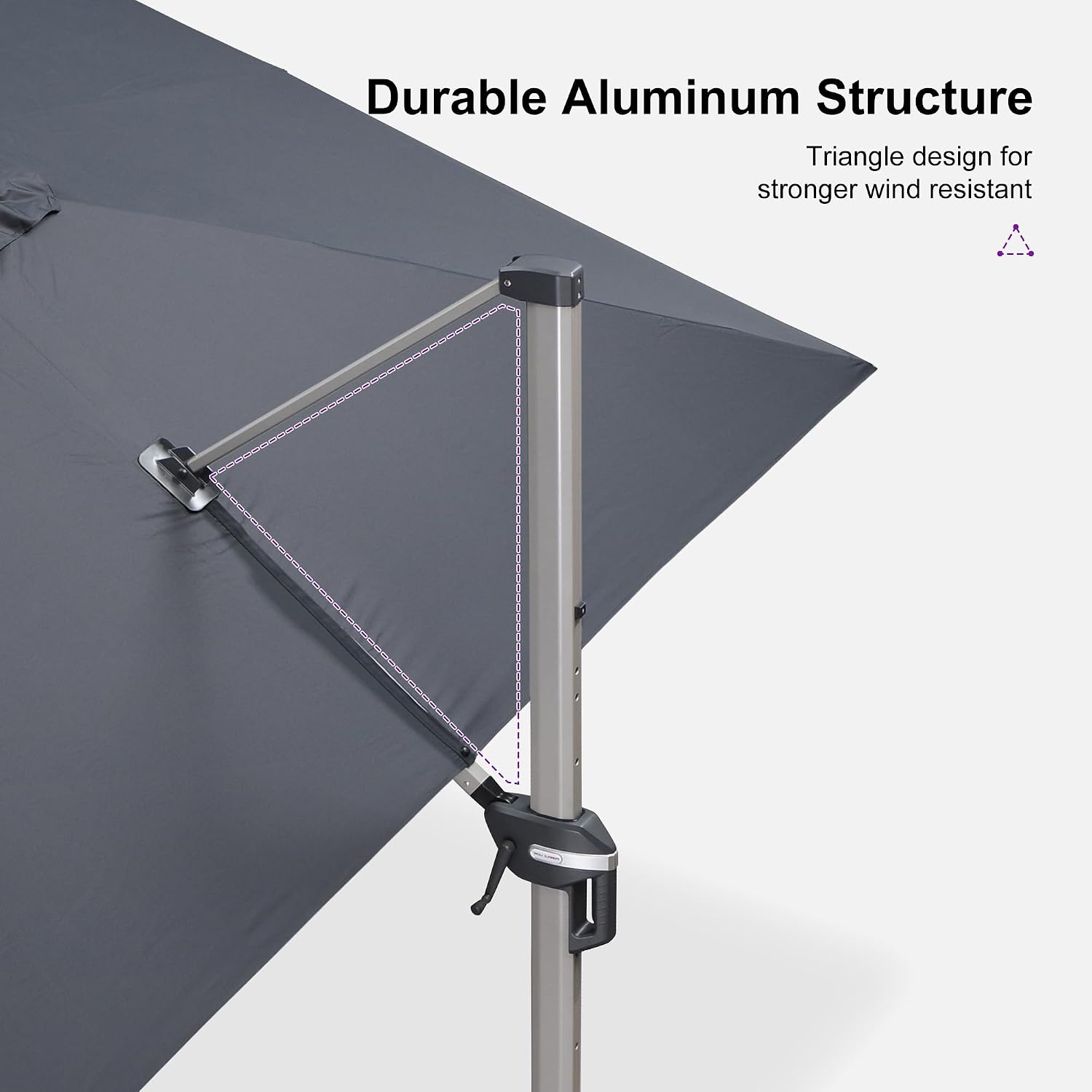 PURPLE LEAF 10' X 13' Patio Umbrella, Rectangle Outdoor Cantilever Umbrella, Aluminum Offset Umbrella with Champagne Frame and 360° Rotation for Pool Deck Garden, Grey