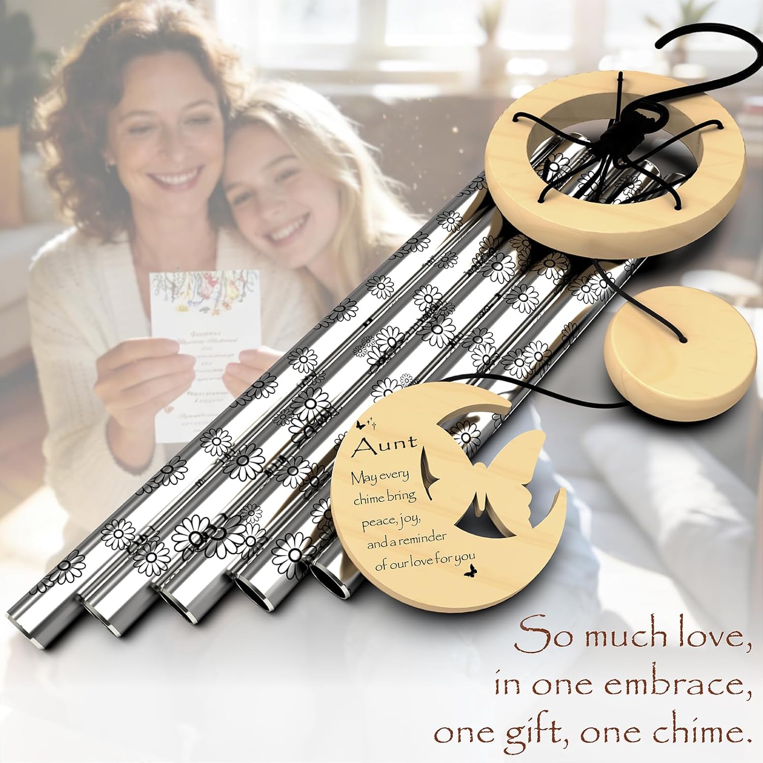 Aunt Gifts, Birthday Gifts for Aunt from Niece Nephew, 32" Butterfly Daisy Modern Wind Chimes, Best Aunts Ever Gift for Women Birthday Mother's Day, Garden Home Decor (for Aunt)