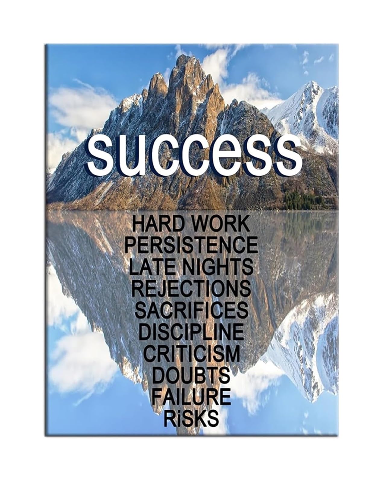 FNYUVNFAF Success Journey Snow Mountain Canvas Wall-Art Motivational Quotes Inspirational Poster for Gym Home Office Framed,08x12inch(20x30cm)