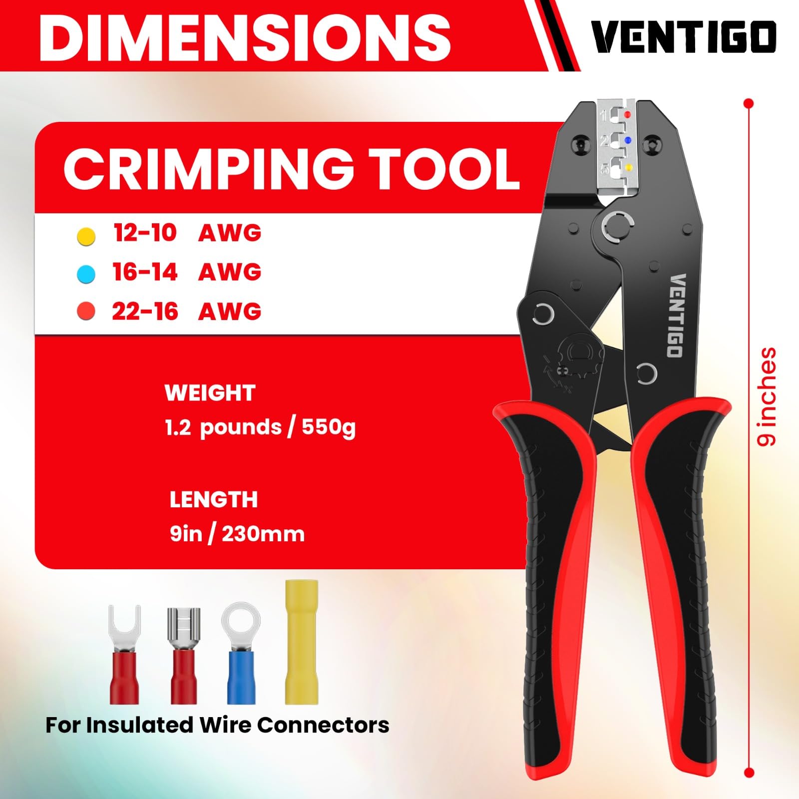 Pinza crimpatrice autoregolante per cavi da 10 a 24 AWG, pinza spelafili automatica resistente e strumento di crimpatura per elettricisti