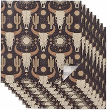 Cow Head Cactus Cloth Napkins Washable Set of 8, 20 x 20 Inch Farmhouse Vintage Western Cowboy Reusable Dinner Table Napkins Cloth Bulk for Weddings Kitchen Restaurants Hotel Events Parties