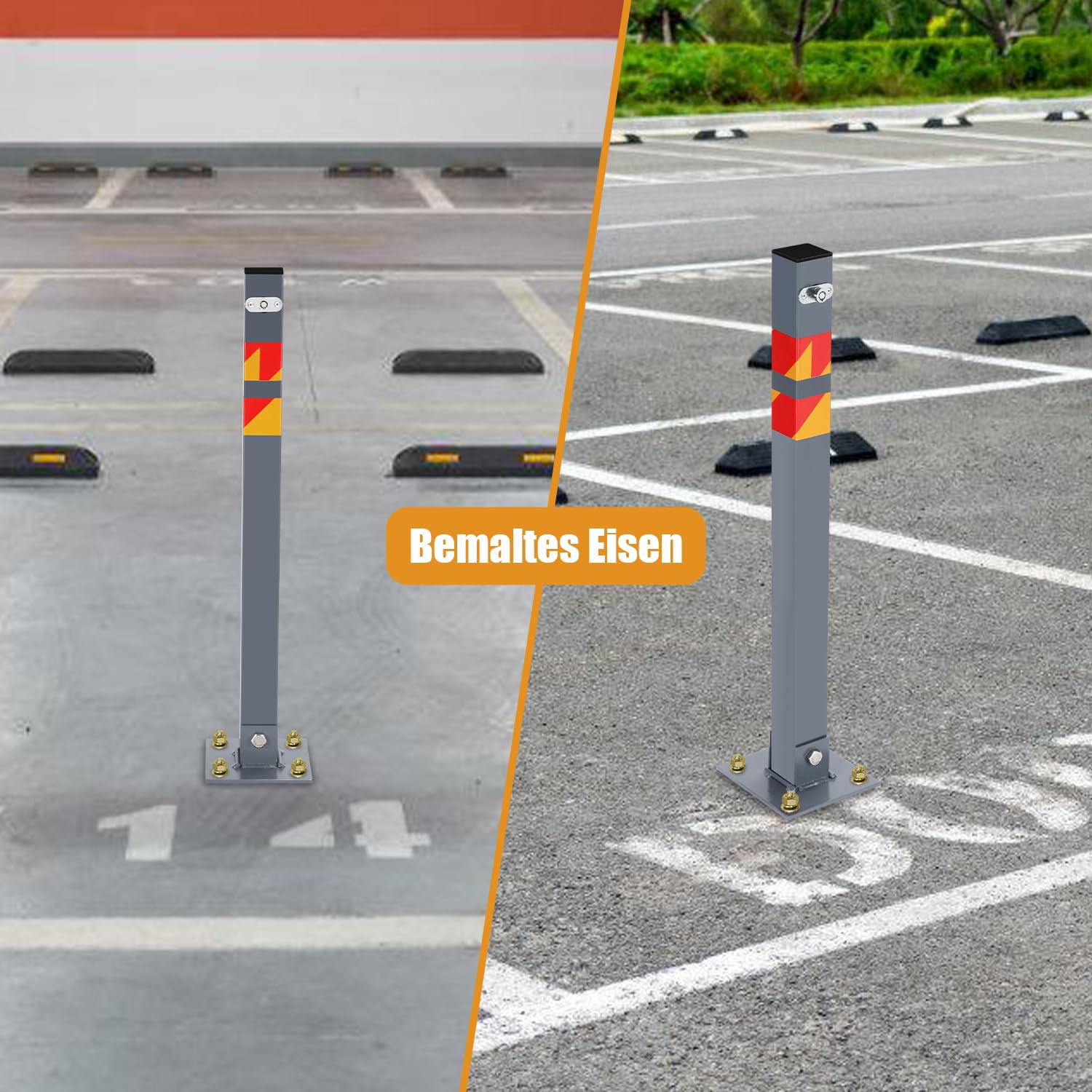 Herrselsam Palo da parcheggio pieghevole, con chiave e strisce riflettenti, in acciaio robusto, set da 3 pezzi