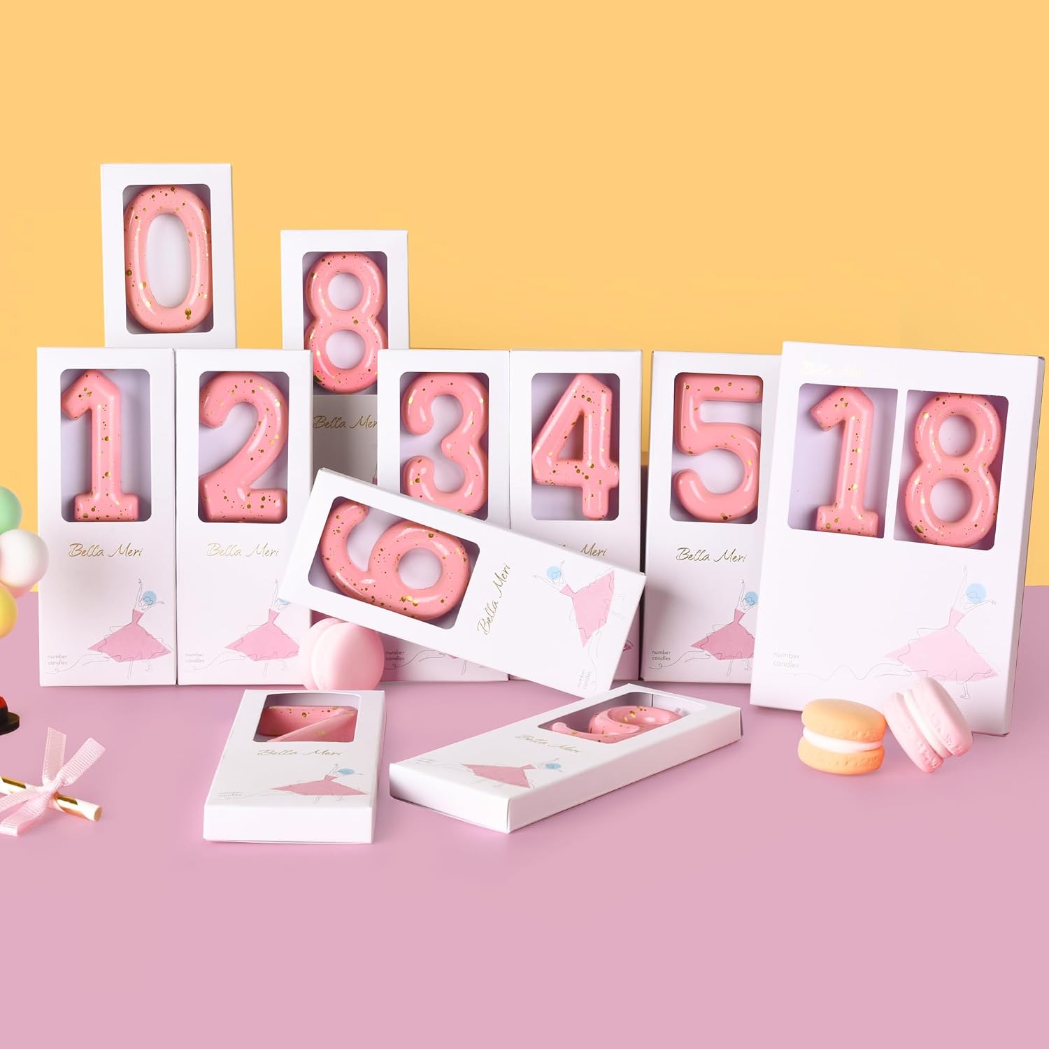Bella Meri 2.76 Inch Classical Pink Gold 3 Number Birthday Candles, Gold & Cake Number Candles for Party Celebration