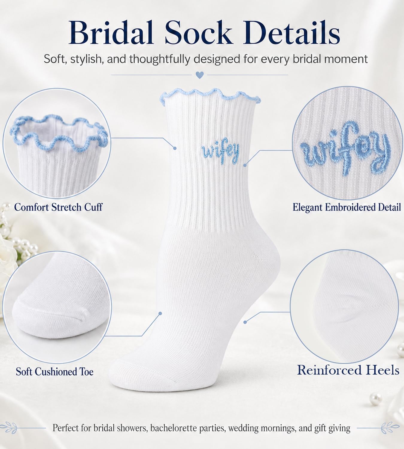 Wifey Socks, Ruffle Bride Socks Bride To Be Gifts For Engagement Wedding,Wifey Gifts For Anniversary (one pair) image 3