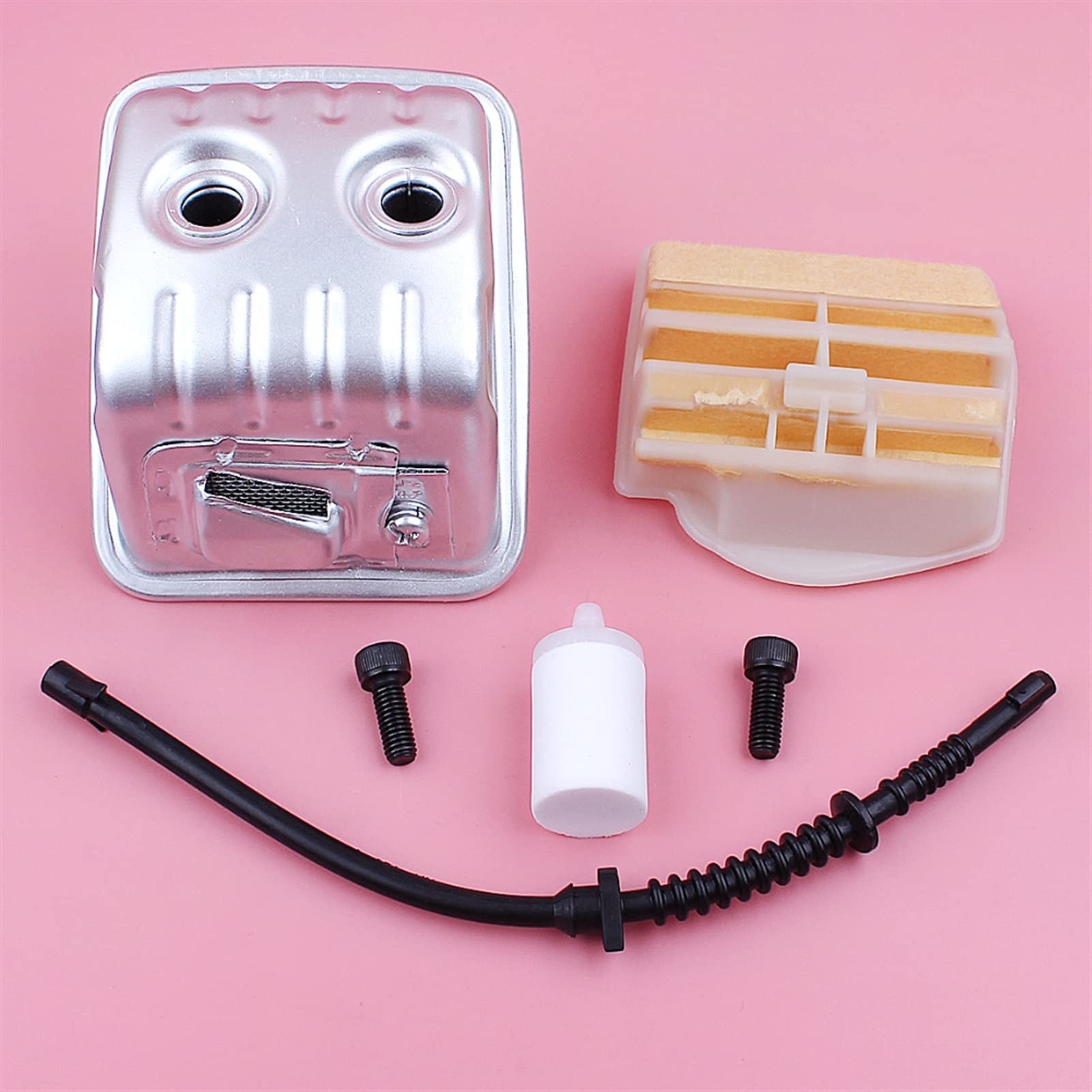 Exhaust Muffler, for Husqvarna, 445 445E 450 Air Fuel Filter Line Hose Bolt Chainsaw Chain Saw Replacement Spare Part Zestaw tłumika do piły łańcuchowej