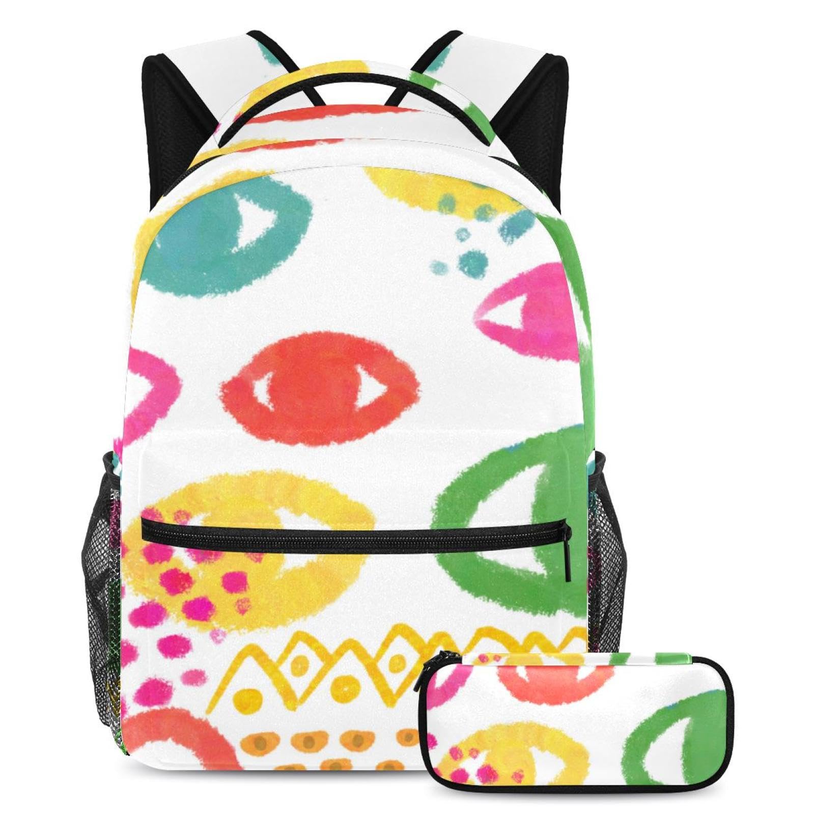 Sac à dos aux yeux colorés抗 pack scolaire durable avec sa trousse