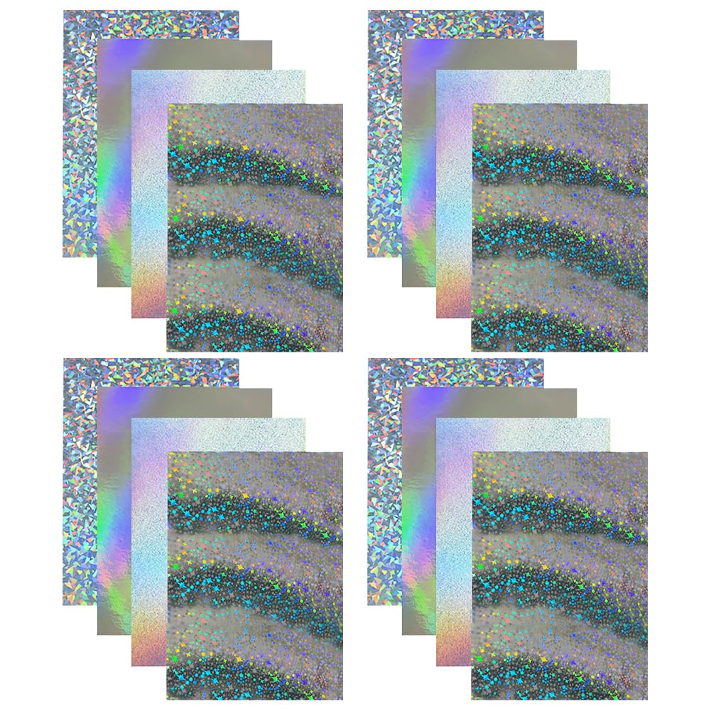 20 Sheets Holographic Cardstock Paper Metallic Holographic Card Stock Iridescent Craft Paper Sheets Shiny Card Making Paper Glitter Scrapbook Paper