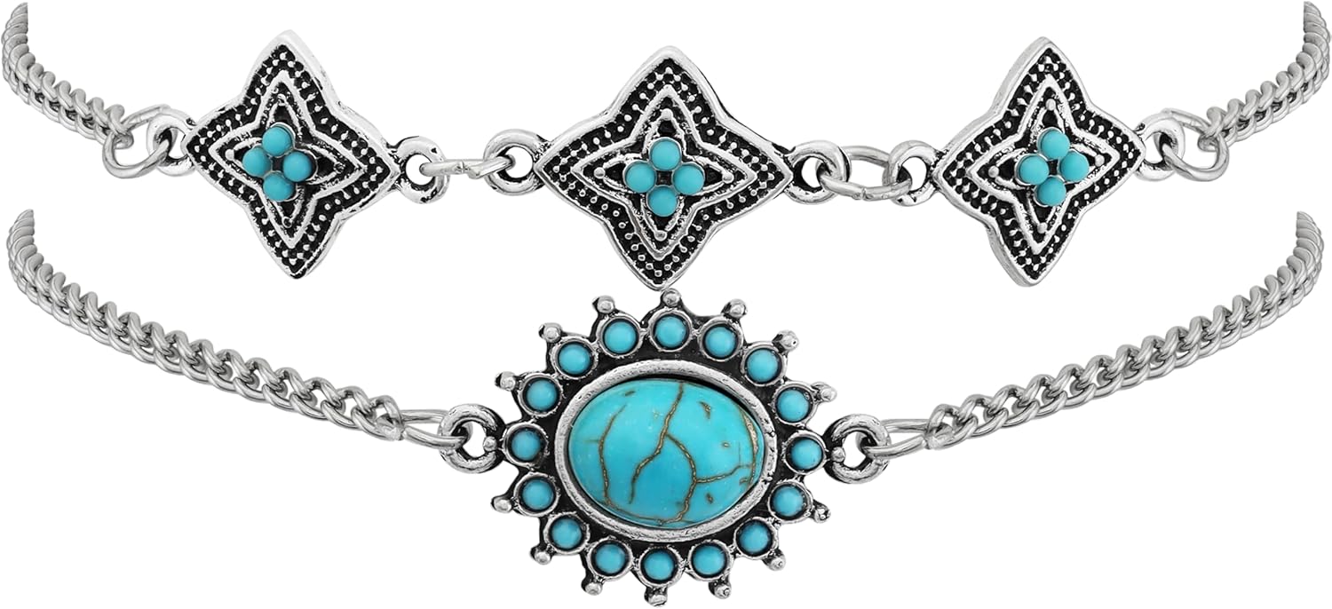 MINACHI Bohemian Set Bracelet For Women - Silver Plated Alloy, Created Turquoise Bracelet Set - Gift for Mother's Day