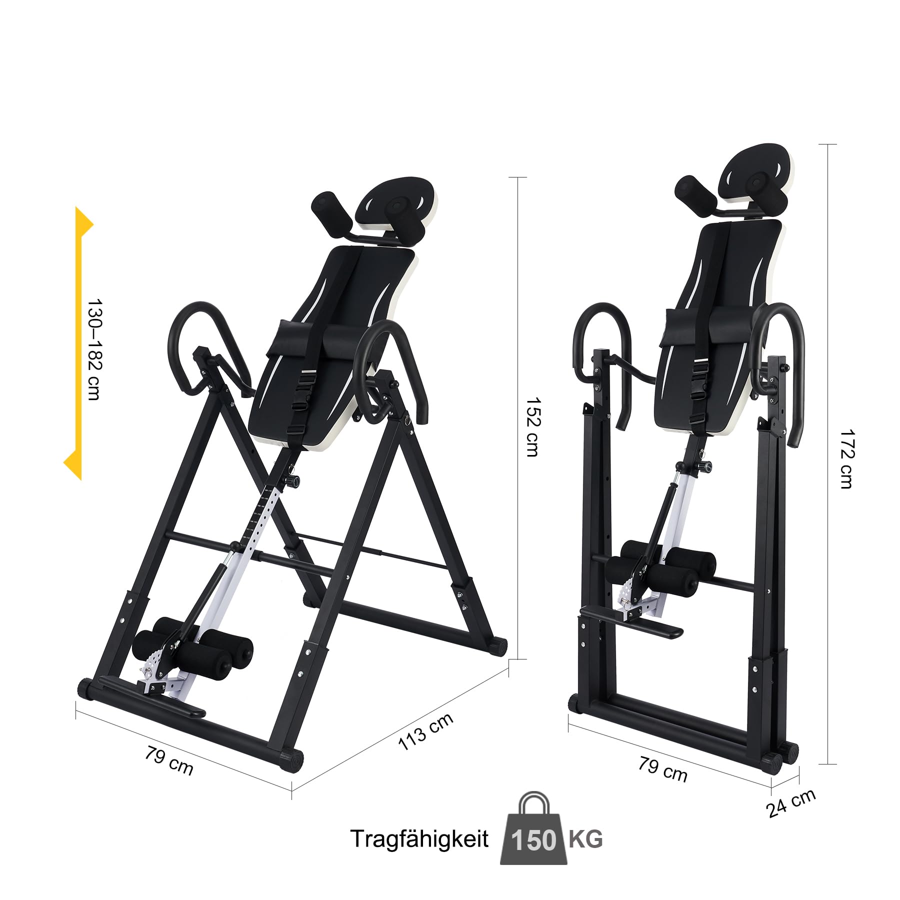 ZELUS Inversionsbank Klappbar Inversionstisch mit Verstellbarer Kopfstütze Schwerkrafttrainer mit 4 Inversionswinkeln 150 kg Bauchtrainer