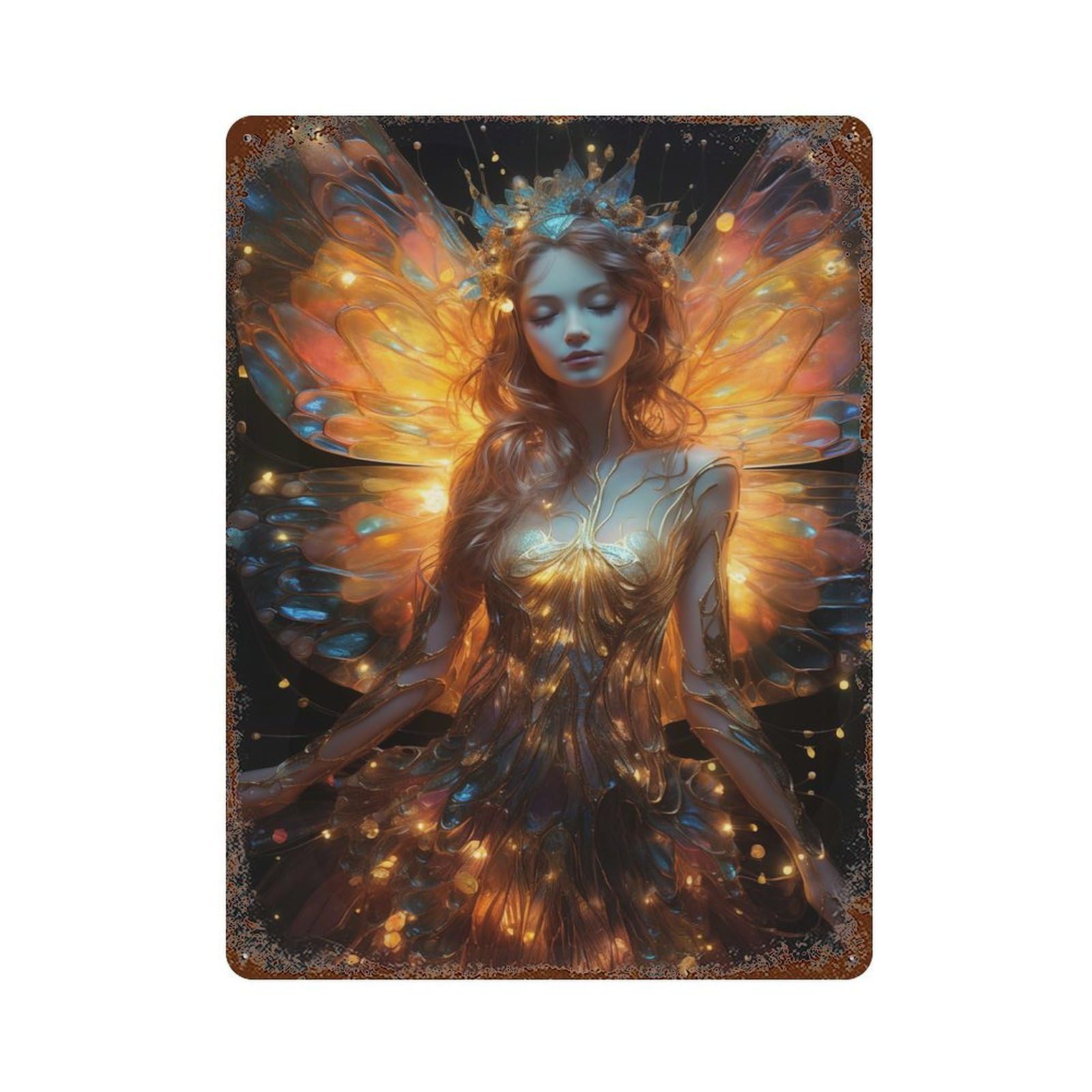Celestial Fairy 15.7"x11.8" Vintage Rust Metal Sign, Shabby Chic Decor for Garage, Bar And Workshop Decor