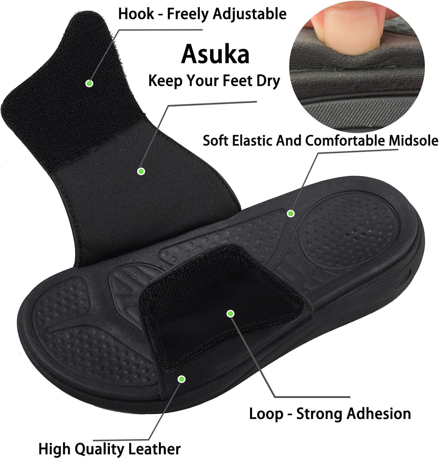 Vogana Sandals for Men Adjustable Width Slides Arch Support Orthopedic for Diabetic Plantar Fasciitis Swollen Feet Pain Relief Neuropathy
