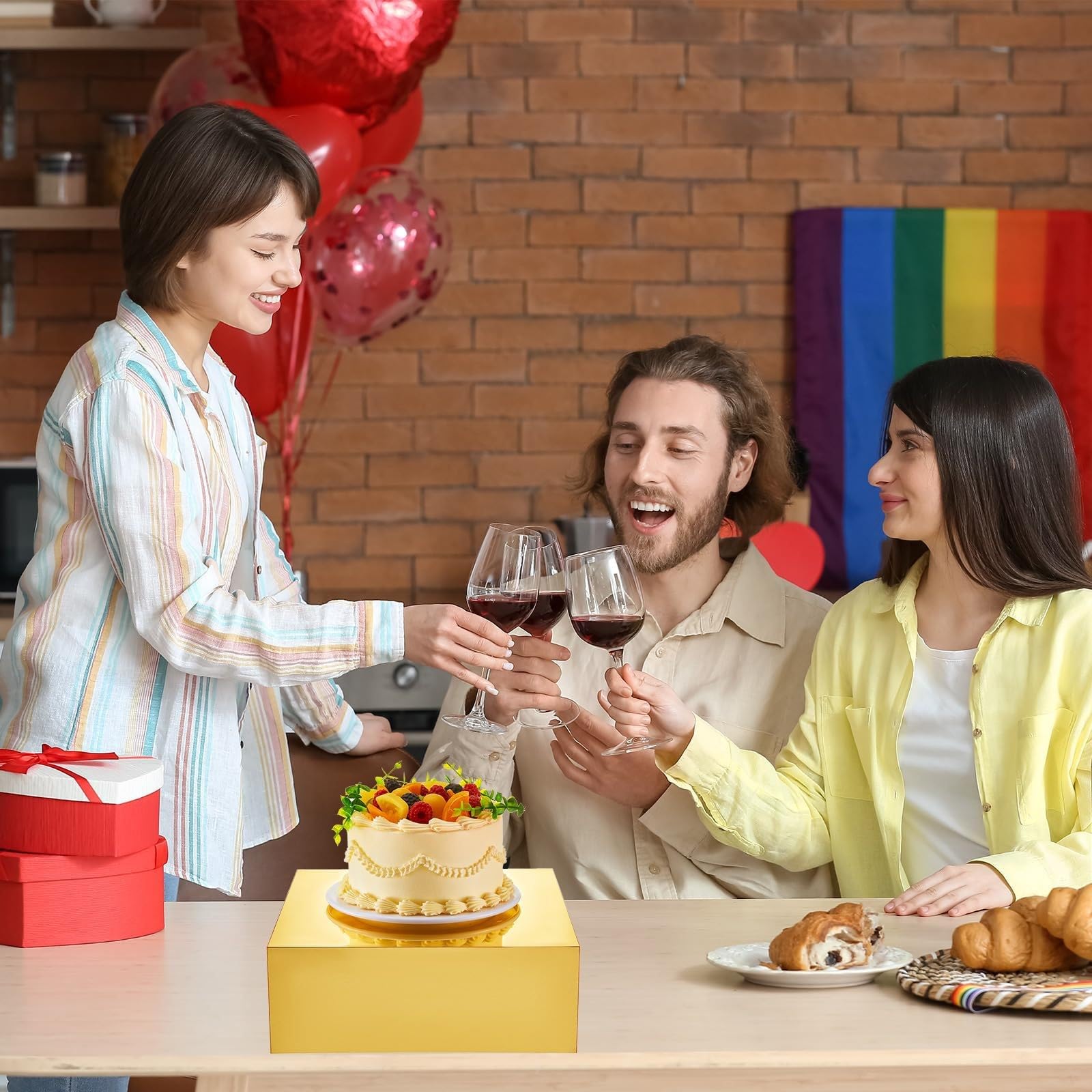 HEYOUTH Set de 7 elevadores grandes para buffet (15-30 cm) de acrílico – Cajas expositoras cuadradas con fondo hueco para mesas de postres, presentación de alimentos y suministros de catering (Gold)