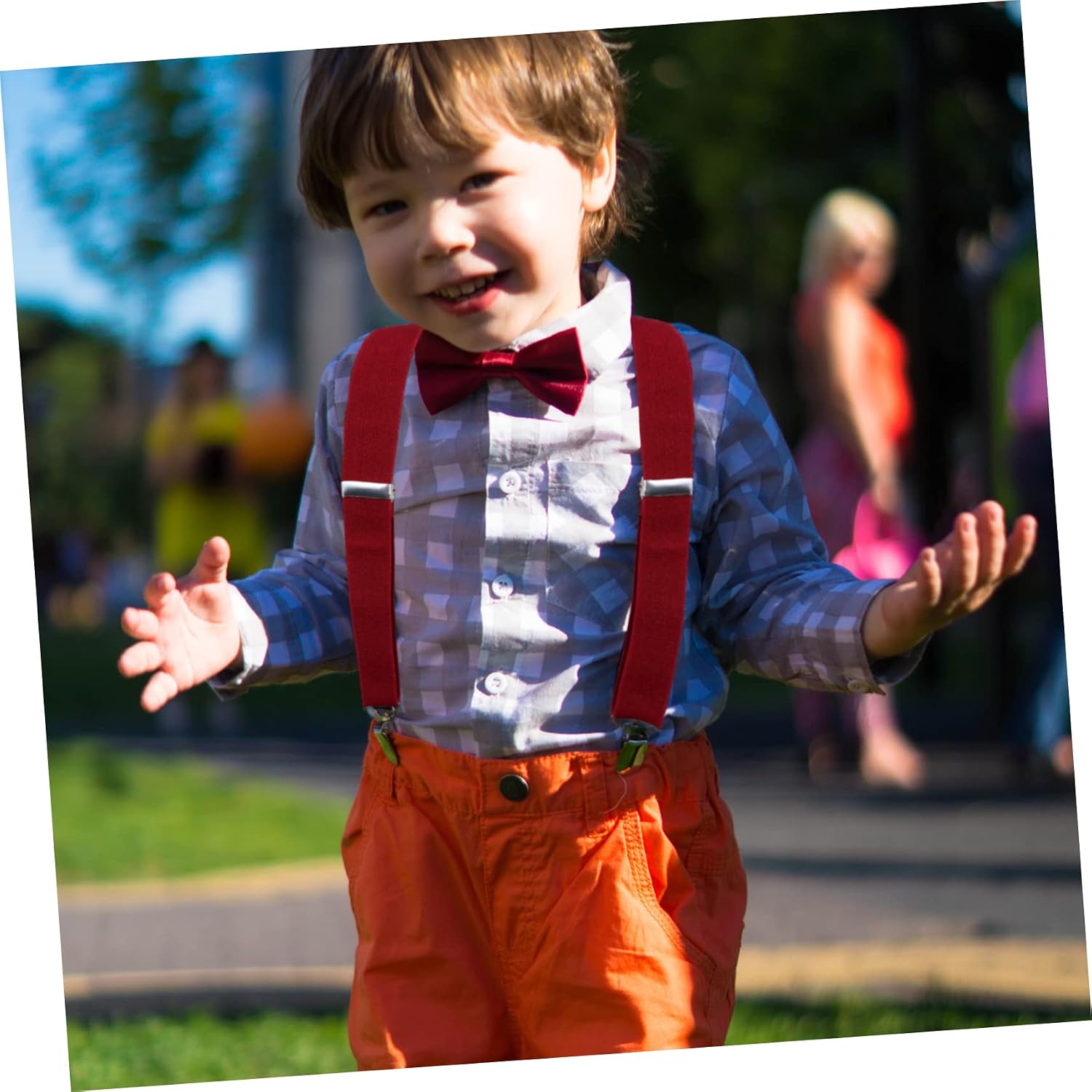 CALLARON 3sets Adjustable Back Boys and Girls Suspenders and Bow Tie Set Elastic Clips for Boys and Girls for Weddings Parties and Formal Occasions Wine